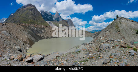 Ghiacciaio Miage e lago Miage in Val Veny, il massiccio del Monte Bianco, provincia di Aosta, Valle d'Aosta, Alpi Italia, Europa Foto Stock