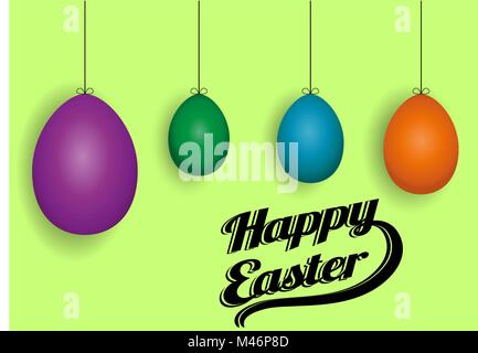 Felice Pasqua con uno sfondo colorato quattro uova di Pasqua, illustrazione vettoriale Illustrazione Vettoriale