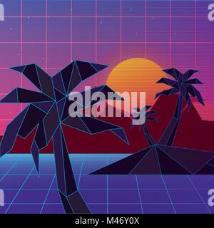 Design retrowave dell Isola con palme Illustrazione Vettoriale