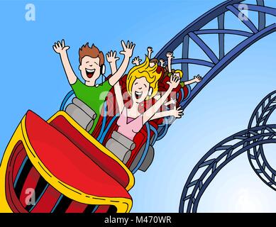 Una immagine di un Call Center operatori rollercoaster di equitazione. Illustrazione Vettoriale