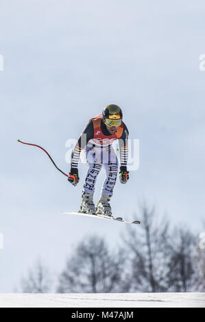 Jeongseon, Corea del Sud. 15 Feb, 2018. Josef Ferstl di Â Germania competere in mens in discesa alla Jeongseon Alpine Center a Jeongseon, Corea del Sud. Ulrik Pedersen/CSM/Alamy Live News Foto Stock