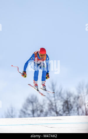 Jeongseon, Corea del Sud. 15 Feb, 2018. Christof Innerhofer di â Italia in competizione in mens in discesa alla Jeongseon Alpine Center a Jeongseon, Corea del Sud. Ulrik Pedersen/CSM/Alamy Live News Foto Stock