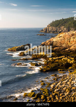 Vista la mattina su un monumento Cove e Otter punto, lungo la costa del Maine, Parco Nazionale di Acadia, vicino a Bar Harbor, Maine, Stati Uniti d'America. Foto Stock