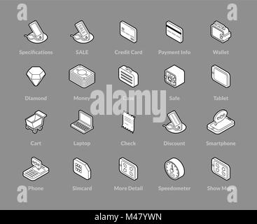 Isometrica icone di contorno impostato Illustrazione Vettoriale