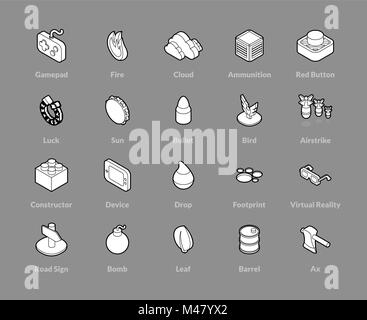 Isometrica icone di contorno impostato Illustrazione Vettoriale
