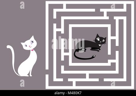 Cute Cat's gioco labirinto .cat aiutano a trovare il suo amore. Illustrazione Vettoriale Illustrazione Vettoriale