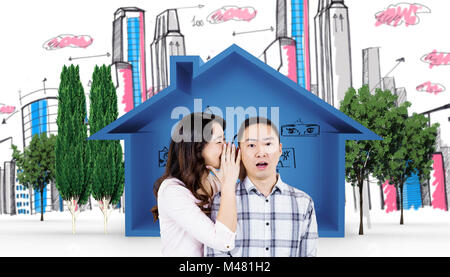 Immagine composita della donna sussurro segreto al marito Foto Stock