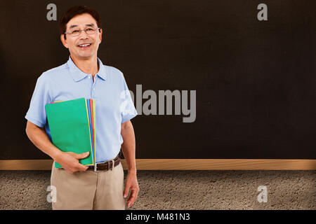 Immagine composita del ritratto di happy businessman con file Foto Stock