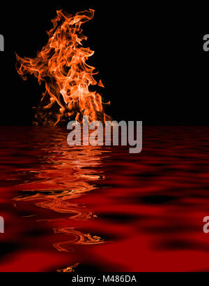 Abstract fiamme fiamme riflesse in acqua bellissimo sfondo nero Foto Stock