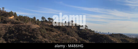 Los Angeles skyline al tramonto dall'Osservatorio Griffith Foto Stock