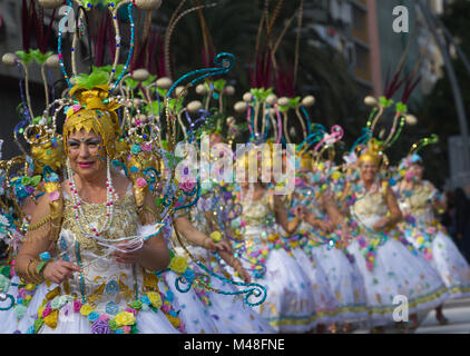 Tenerife, Spagna. Xiii Febbraio, 2018. Sfilata di uno dei migliori carnevali nel mondo di Santa Cruz de Tenerife Credito: Mercedes Menendez/Pacific Press/Alamy Live News Foto Stock