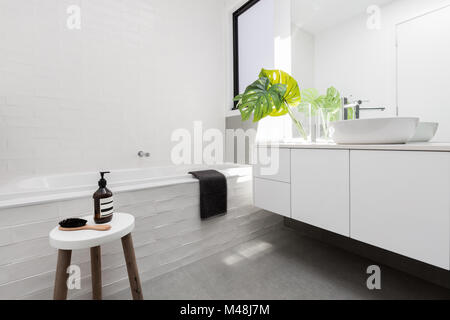 Elegante bagno della famiglia di bianco tema scandinavo Foto Stock