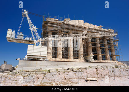 La ricostruzione del Partenone in Acropoli di Atene, Grecia Foto Stock