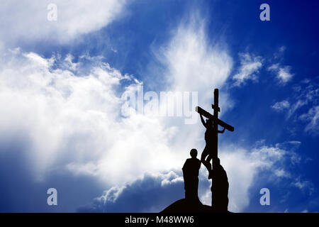 Silhouette di Gesù Cristo crocifissione Foto Stock