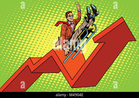 Imprenditore su una slitta, freccia su vendite grafico Foto Stock