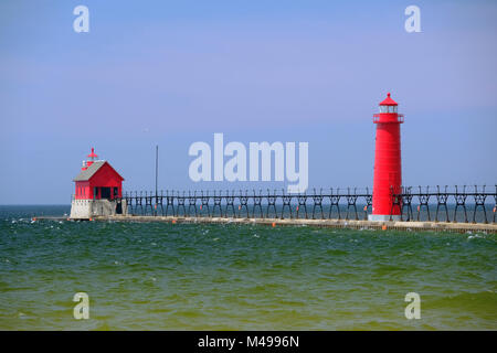 Grand Haven Sud Pierhead luce interiore, costruito nel 1905 Foto Stock