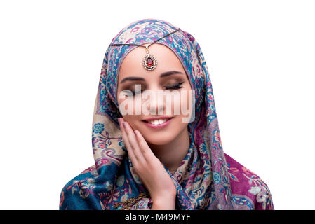 Donna musulmana in fashion concept isolato su bianco Foto Stock