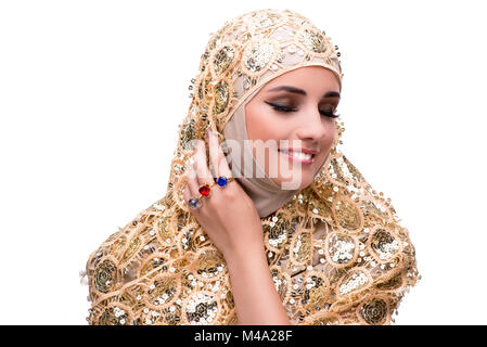 Donna musulmana in fashion concept isolato su bianco Foto Stock