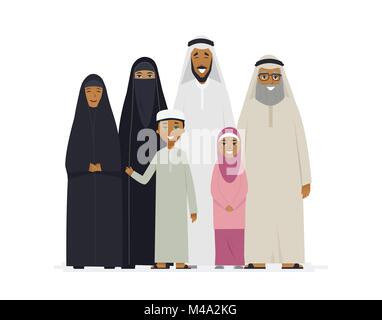 Grande famiglia musulmana - cartoon persone caratteri illustrazione isolato Illustrazione Vettoriale