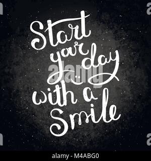 Iniziate la vostra giornata con un sorriso. Disegnato a mano lettering vettore di espressione. Motivare moderno decor di calligrafia per parete, poster, stampe e biglietti, t-shirt e oth Illustrazione Vettoriale