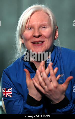 Gran Bretagna Para Sci Alpino Kelly Gallagher MBE durante il Team ParalympicsGB lanciare all'Hilton Deansgate, Manchester. Foto Stock