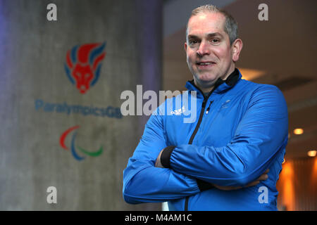 Gran Bretagna Para Sci Alpino Chris Lloyd durante il Team ParalympicsGB lanciare all'Hilton Deansgate, Manchester. Foto Stock