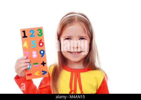 Ragazza con una serie di cifre per l insegnamento di matematica Foto Stock