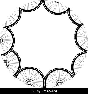 Le ruote di bicicletta pattern isolati su sfondo bianco Foto Stock