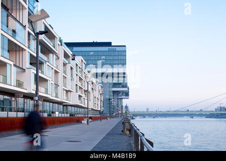 Progetto di sviluppo urbano nel vecchio porto industriale "Rheinauhafen' presso il fiume Reno a Colonia, Germania Foto Stock