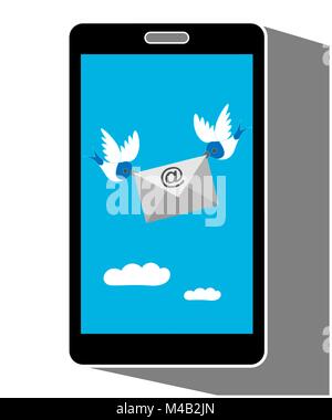 Telefono mobile display che mostra uccello portatore di un messaggio di posta elettronica Illustrazione Vettoriale