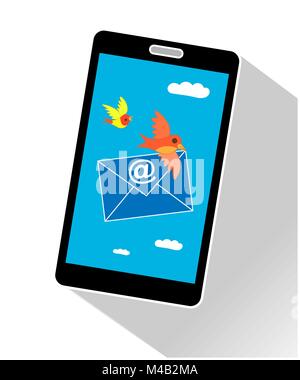 Telefono mobile display che mostra uccello portatore di un messaggio di posta elettronica Illustrazione Vettoriale