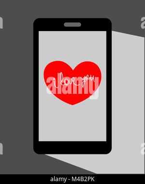Cuore Valentine sullo schermo di cellulare con amore il riconoscimento, ti amo Illustrazione Vettoriale