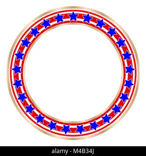 Cornice rotonda dorata con immagini vettoriali con simboli bandiera americana Illustrazione Vettoriale