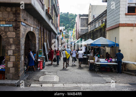 Market street in Kingstown,St.Vincent,San Vincent e Grenadine,dei Caraibi Foto Stock