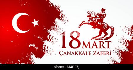 Canakkale zaferi 18 Mart. Traduzione: bagno turco festa nazionale di Marzo 18, 1915 il giorno degli Ottomani vittoria Canakkale vittoria. Illustrazione Vettoriale