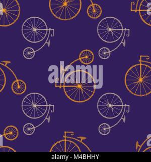 Penny Farthing icona isolato bianco su sfondo verde. antique vecchia bicicletta con ruote di grande diametro. Illustrazione Vettoriale. Modello senza giunture Illustrazione Vettoriale