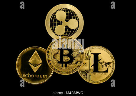 Immagine simbolo cryptocurrency,valuta digitale,monete d'oro,Bitcoin Ethereum,Ripple,Litecoin Foto Stock