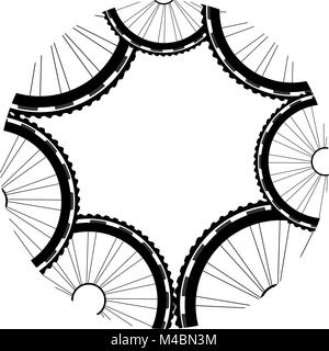 Le ruote di bicicletta pattern isolati su sfondo bianco Foto Stock