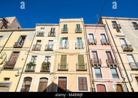 Vecchie case nel centro storico di Cagliari, Sardegna, Italia Foto Stock