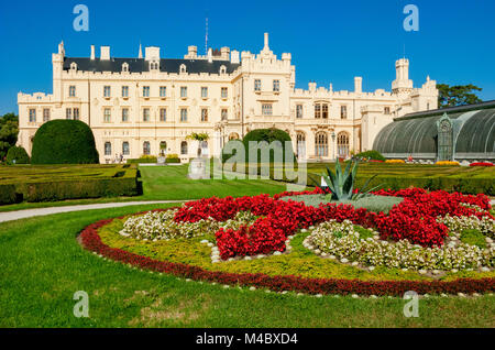 Lednice Palace, ex Liechtenstein residenza estiva, Area Lednico-valtický, Sud Moravia Repubblica Ceca, Europa Foto Stock