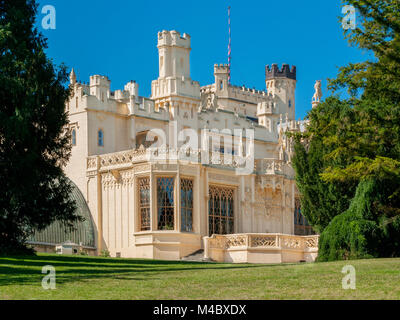 Lednice Palace, ex Liechtenstein residenza estiva, Area Lednico-valtický, Sud Moravia Repubblica Ceca, Europa Foto Stock