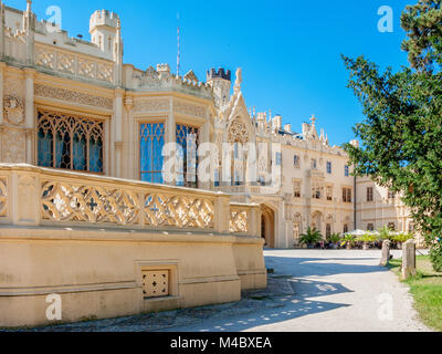 Lednice Palace, ex Liechtenstein residenza estiva, Area Lednico-valtický, Sud Moravia Repubblica Ceca, Europa Foto Stock