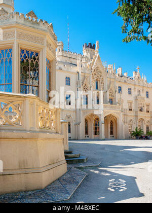 Lednice Palace, ex Liechtenstein residenza estiva, Area Lednico-valtický, Sud Moravia Repubblica Ceca, Europa Foto Stock