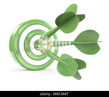 Verde e bianco scheda Dart con 3 geen dart frecce. 3D render. Foto Stock