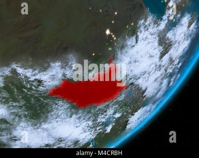 Il sud Sudan dall orbita del pianeta terra di notte con altamente dettagliate texture di superficie e le nuvole. 3D'illustrazione. Gli elementi di questa immagine fornita da Foto Stock