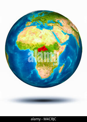 Africa centrale in rosso sul modello del pianeta Terra in bilico nello spazio. 3D illustrazione isolati su sfondo bianco. Gli elementi di questa immagine fornita da NA Foto Stock