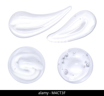 Set di faccia trasparente gel è isolato su bianco. Un campione di cosmetici. Cospargere il gel per il viso Foto Stock