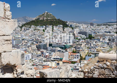 Atene moderna e del Colle Lycabettus Foto Stock