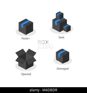 La casella Modello logo, piatto set di icone Illustrazione Vettoriale