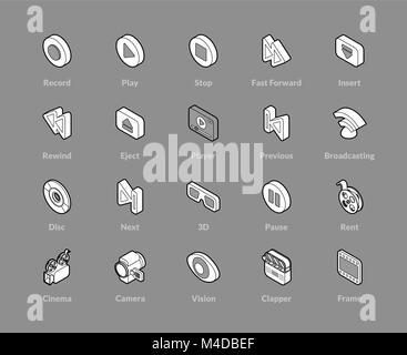Isometrica icone di contorno impostato Illustrazione Vettoriale